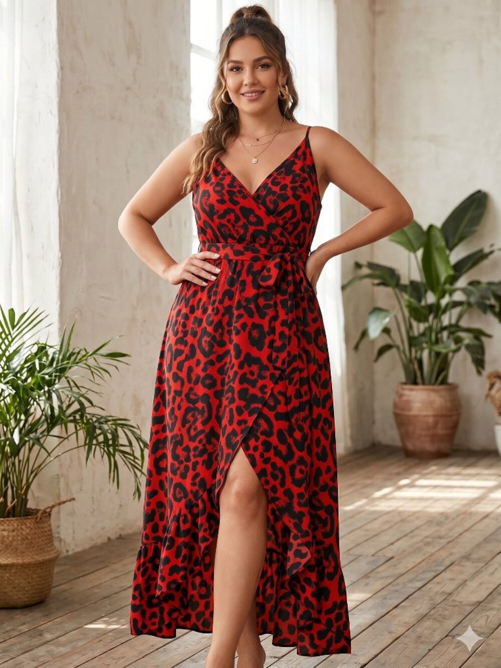 Bloomchic Black Red Leopard Print Maxi Wrap Dress
